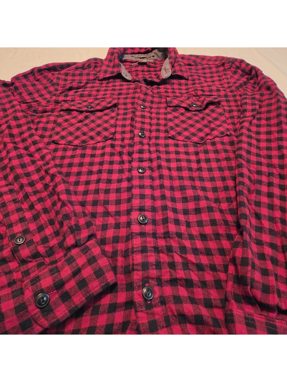 Eddie Bauer Flannel Shirt Mens Size XXL Tall Slim Fit Plaid Red Black 2XL